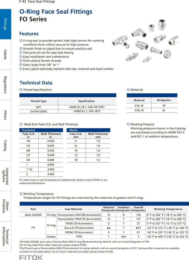 O-Ring Face Seal Fittings, FO Series
