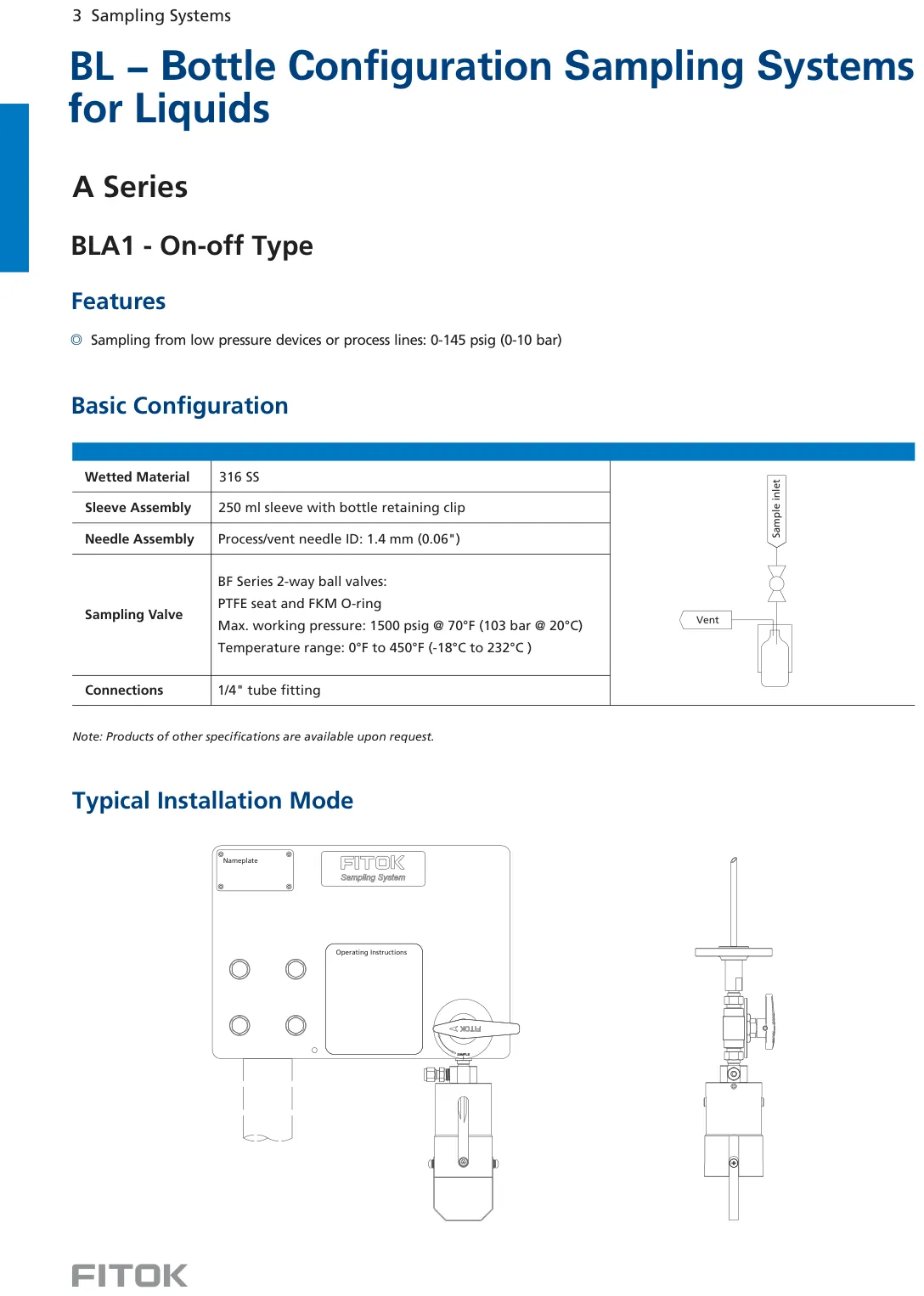 Bottle Configuration Sampling Systems for Liquids, BL Series