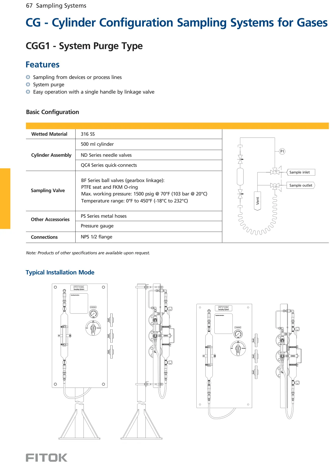 Cylinder Configuration Sampling Systems for Gases, CG Series