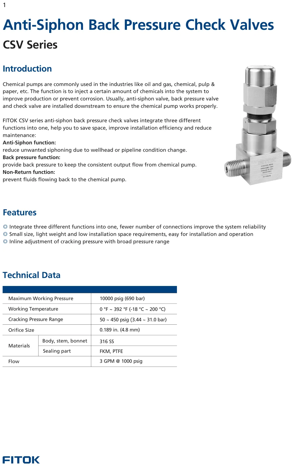 Anti-Siphon Back Pressure Check Valves, CSV Series (Catalog)