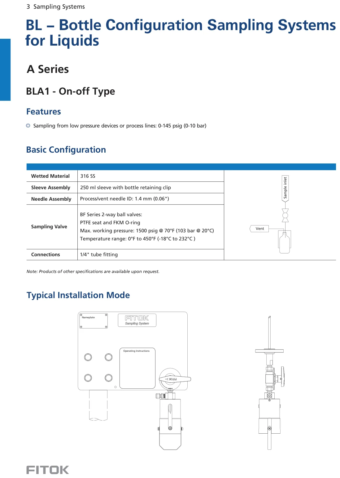 Bottle Configuration Sampling Systems for Liquids, BL Series