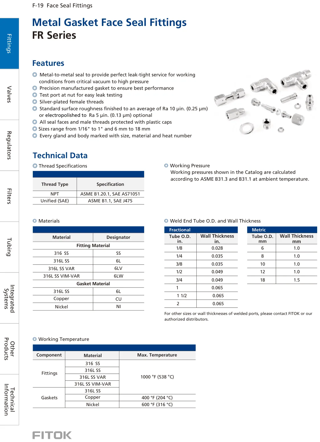 Metal Gasket Face Seal Fittings, FR Series