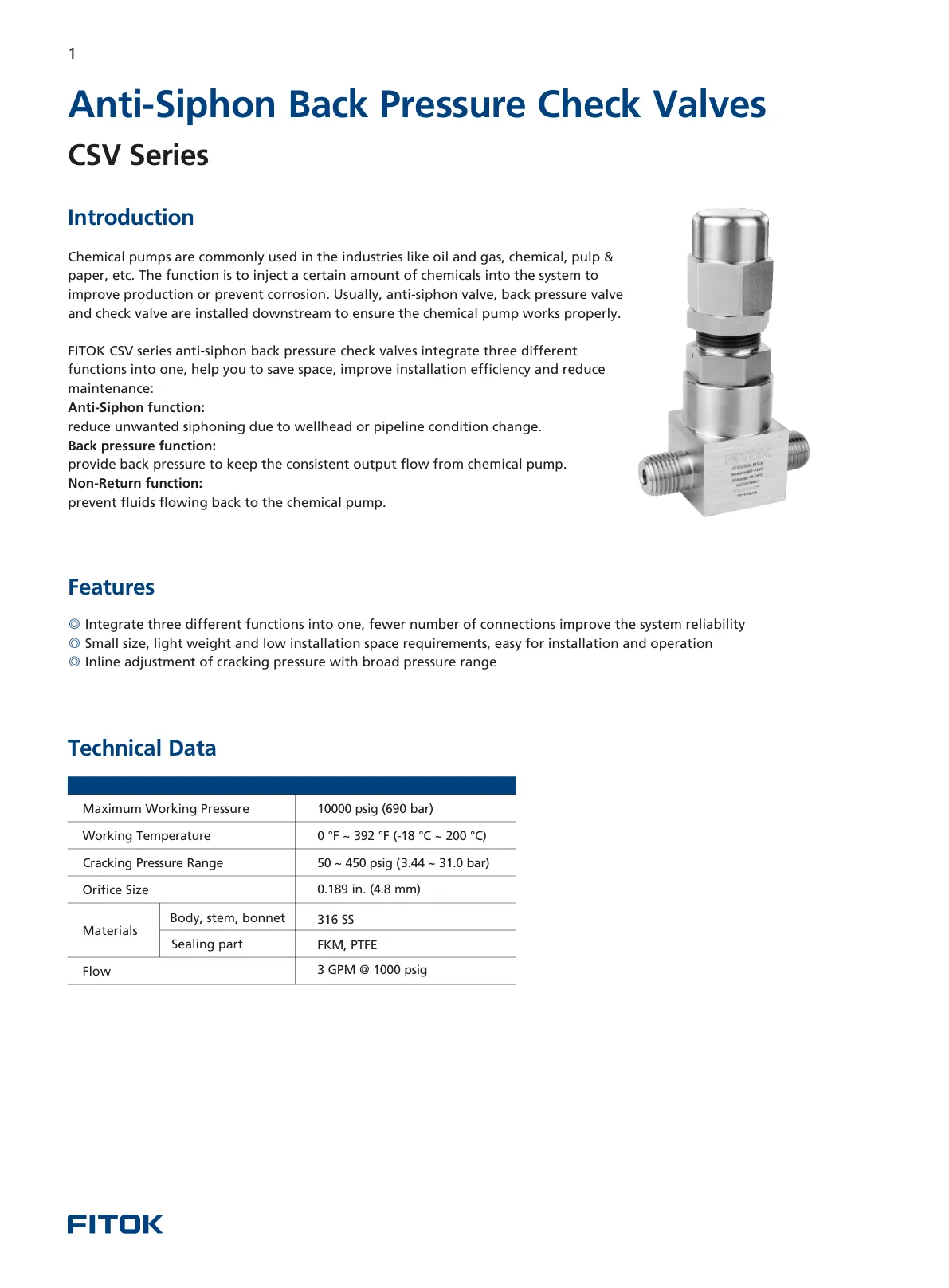 Anti-Siphon Back Pressure Check Valves, CSV Series
