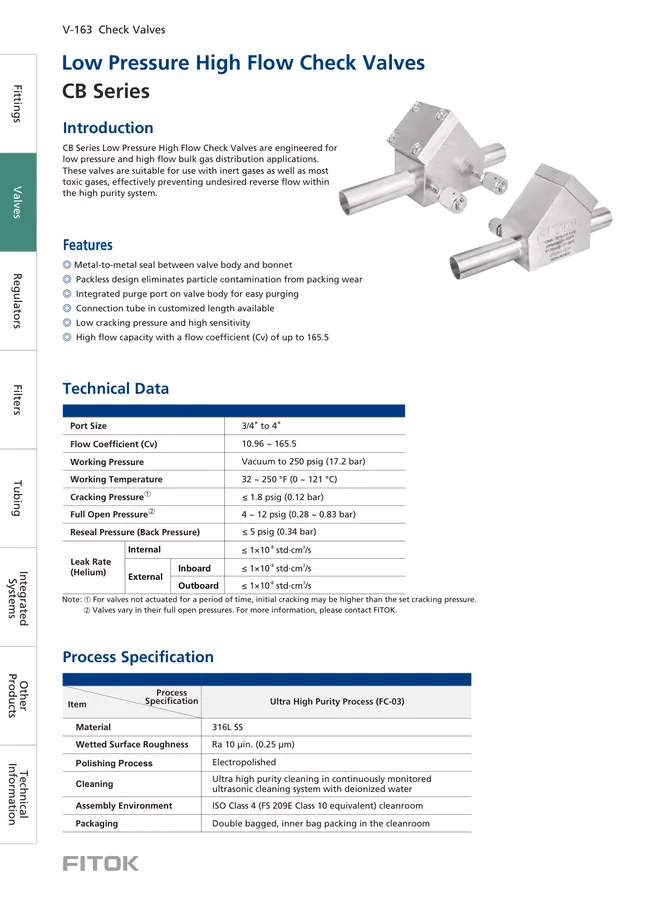 Low Pressure High Flow Check Valves, CB Series