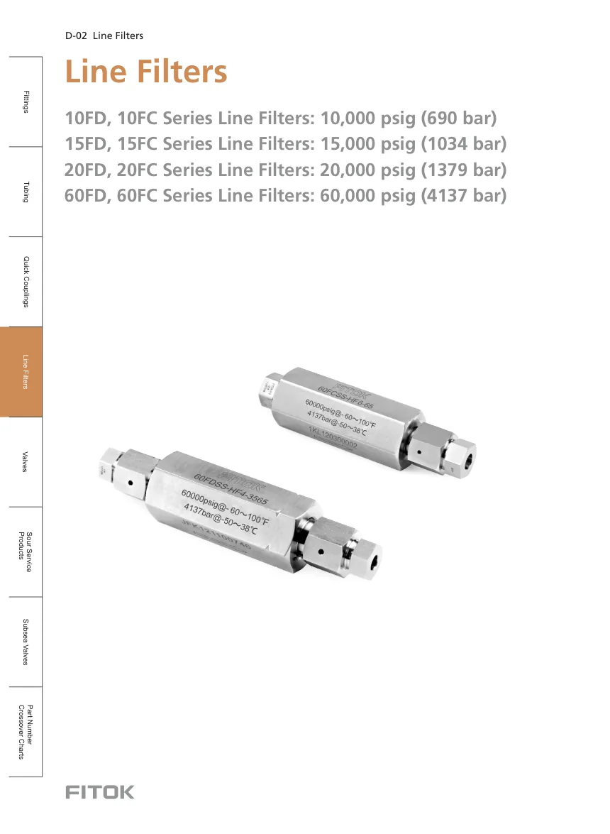 Medium and High Pressure Cup-Type Line Filters, 10FC, 15FC, 20FC, and 60FC Series